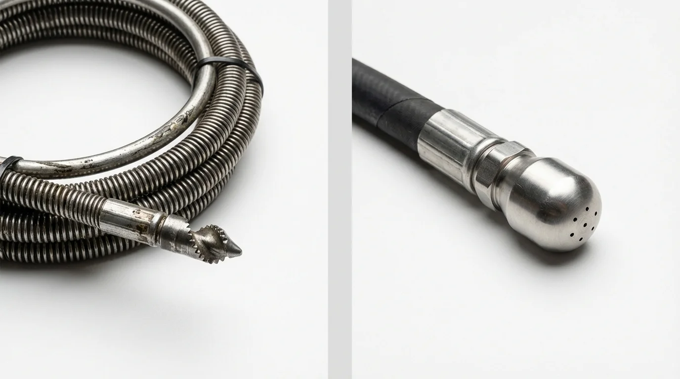 Drain snake cable and hydro jetting nozzle used for drain cleaning in East Greenville, PA
