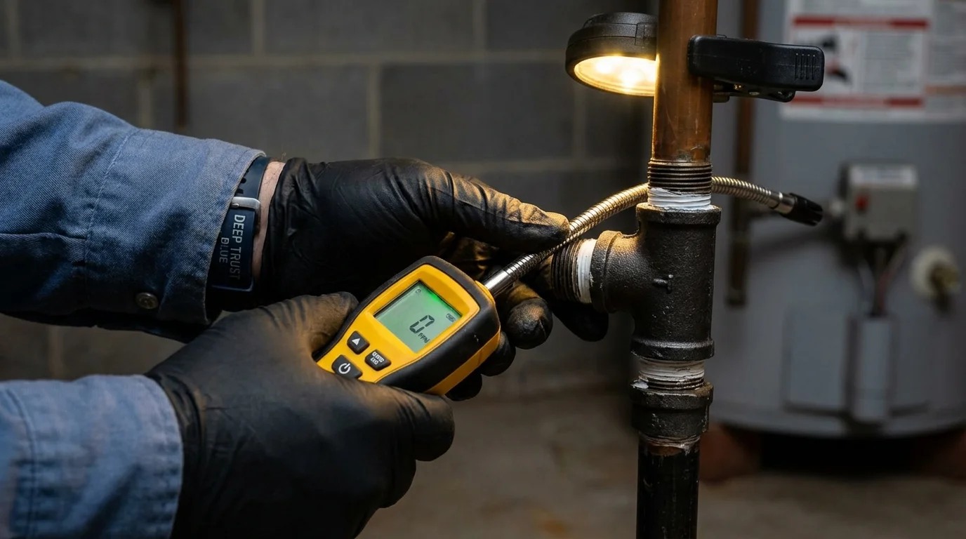Gas leak detection with electronic sniffer by Johns Plumbing LLC in East Greenville
