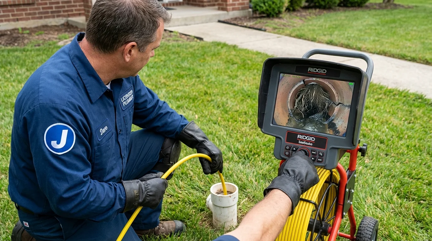 Sewer camera inspection being performed by Johns Plumbing LLC in East Greenville