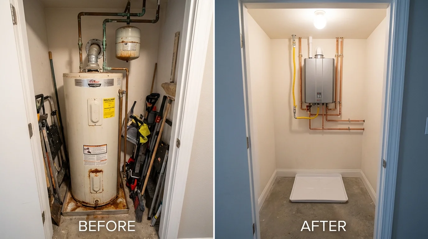 Tank water heater versus wall-mounted tankless unit comparison for East Greenville, PA homeowners