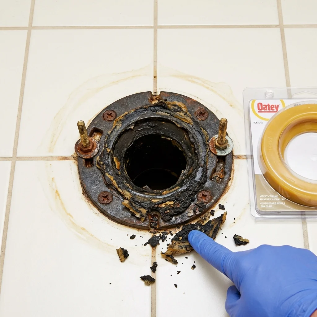 Failed wax ring showing water seepage at the base of a toilet in a East Greenville, PA home
